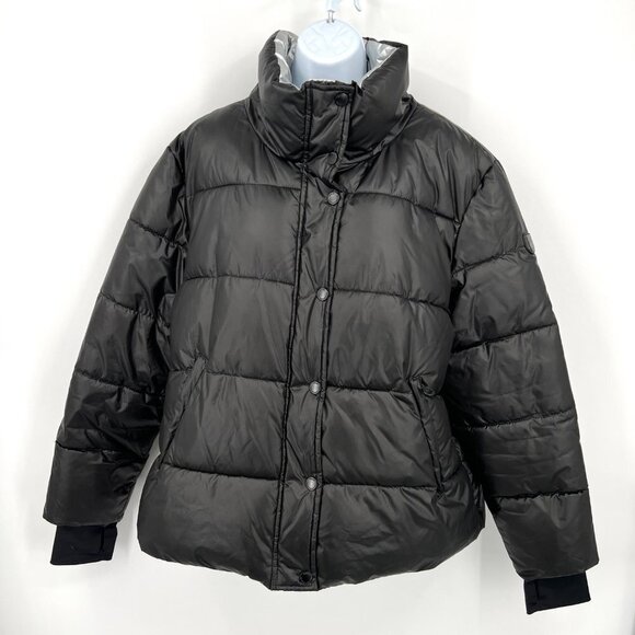 NOIZE Cruelty Free Bianca Puffer Jacket Black Vegan Silver Lined Size XL - Picture 3 of 13